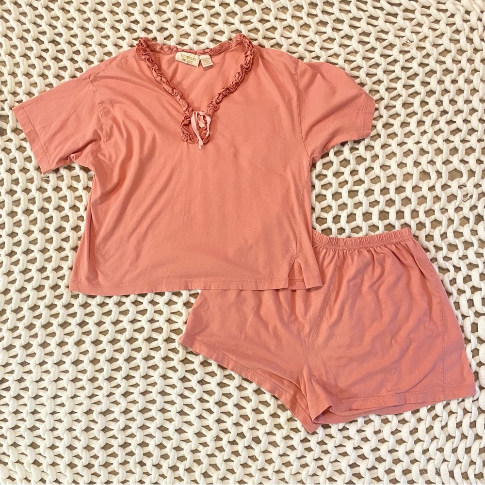 Vintage Gold Label Victoria Secret Two Piece Salmon Pink PJ Set